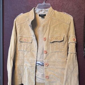 Tan Military Style Jacket with Button Accents